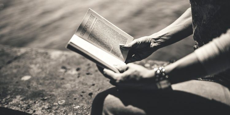 black, white, woman, reading, book